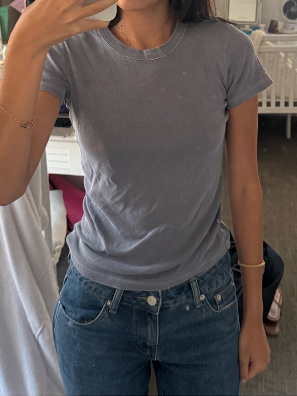 Brandy Melville Fitted Crewneck Tee in Dusty Lavender-Gray